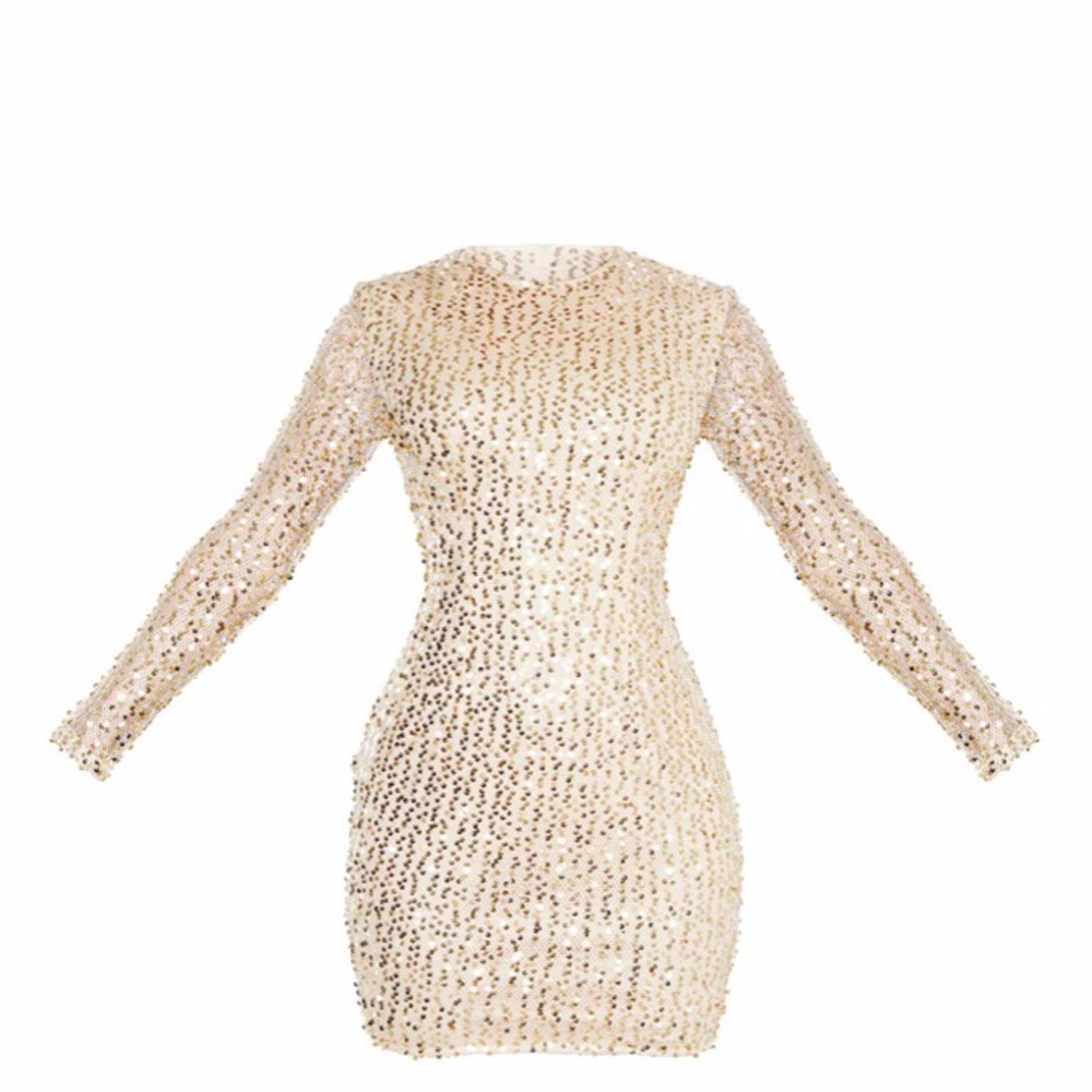Gold Sequin Long Sleeved Dress